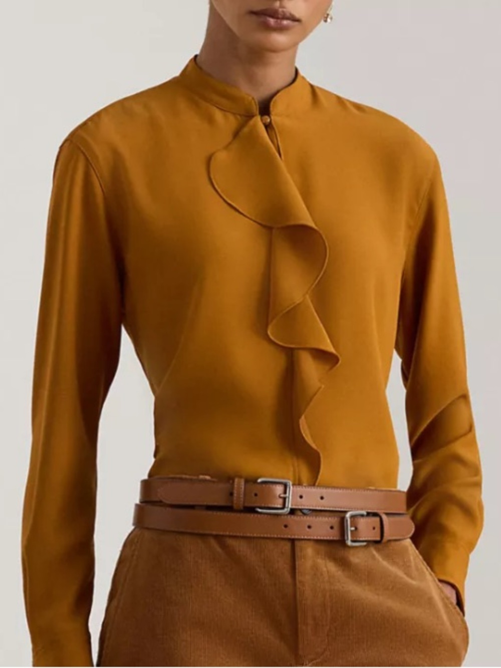 NWT Lauren Ralph Lauren Ruffle Trimmed LARGE Georgette Tunic Blouse